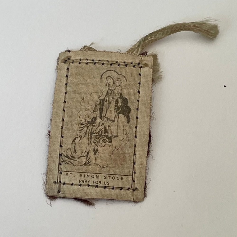Vintage‎ Brown Scapular Our Lady of Mount Carmel St Simon Stock Religious Medal